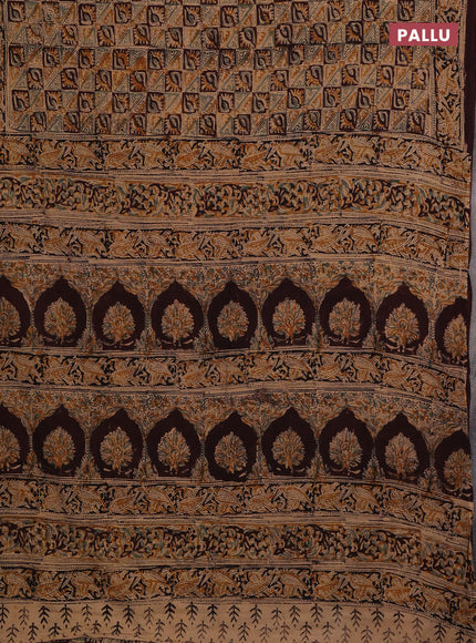 Beige & Coffee Brown Kalamkari Cotton Saree