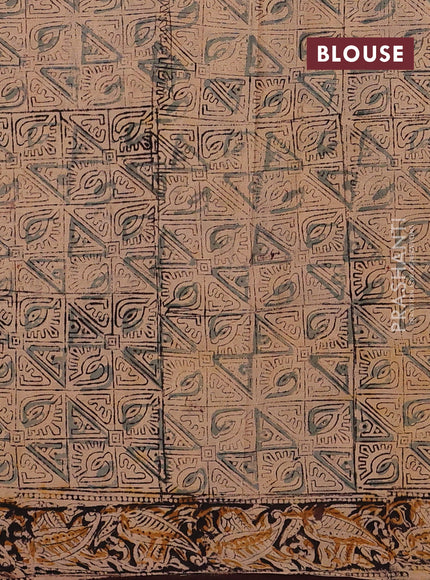 Beige & Coffee Brown Kalamkari Cotton Saree