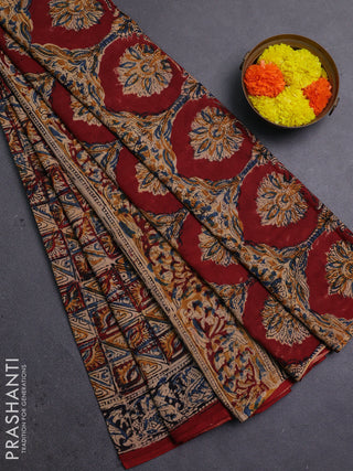 Beige & Maroon Kalamkari Cotton Saree