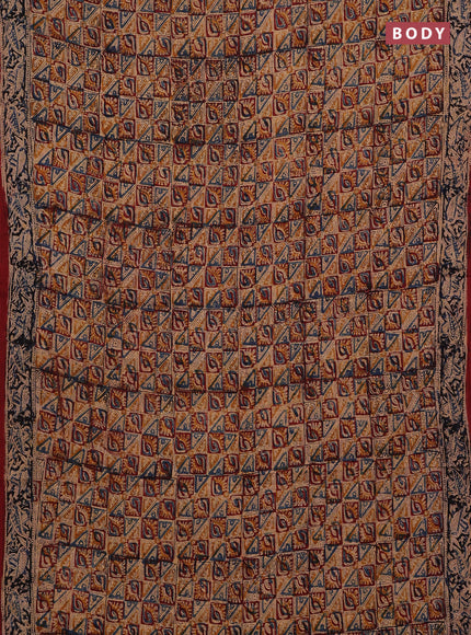 Beige & Maroon Kalamkari Cotton Saree