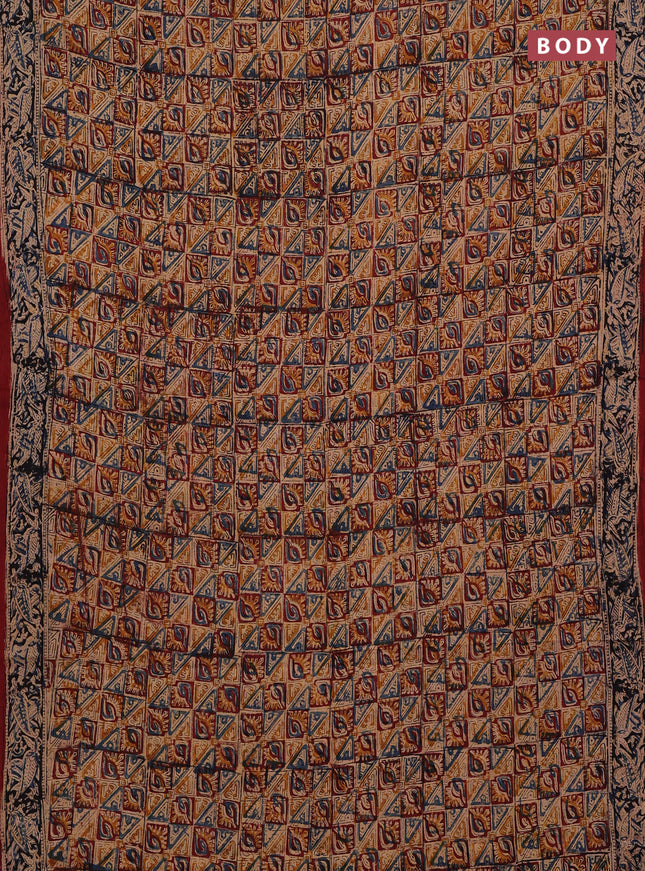 Beige & Maroon Kalamkari Cotton Saree