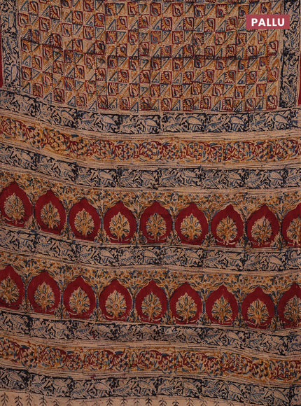 Beige & Maroon Kalamkari Cotton Saree