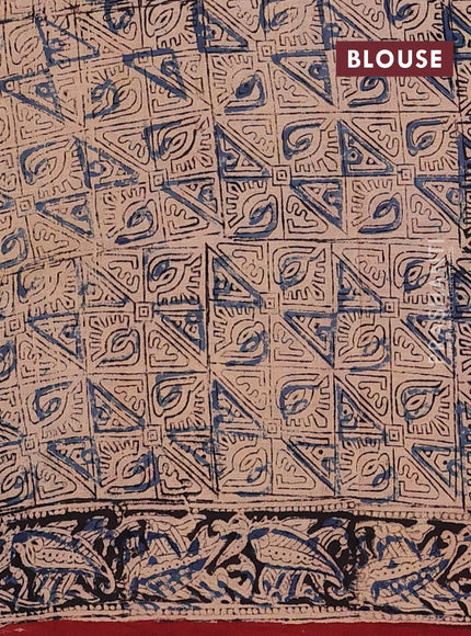 Beige & Maroon Kalamkari Cotton Saree