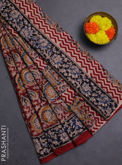 Maroon & Blue Kalamkari Cotton Saree
