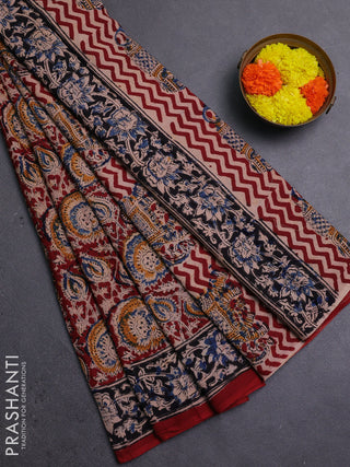 Maroon & Blue Kalamkari Cotton Saree