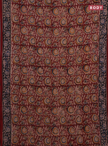 Maroon & Blue Kalamkari Cotton Saree