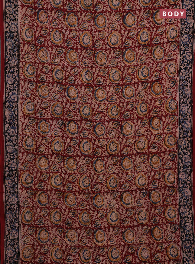 Maroon & Blue Kalamkari Cotton Saree