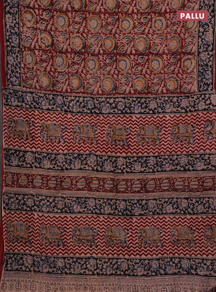 Maroon & Blue Kalamkari Cotton Saree