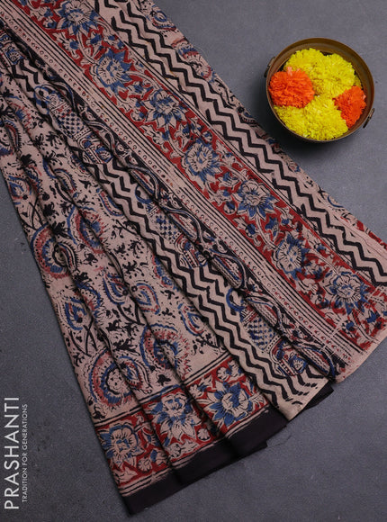 Beige & Maroon Kalamkari Cotton Saree