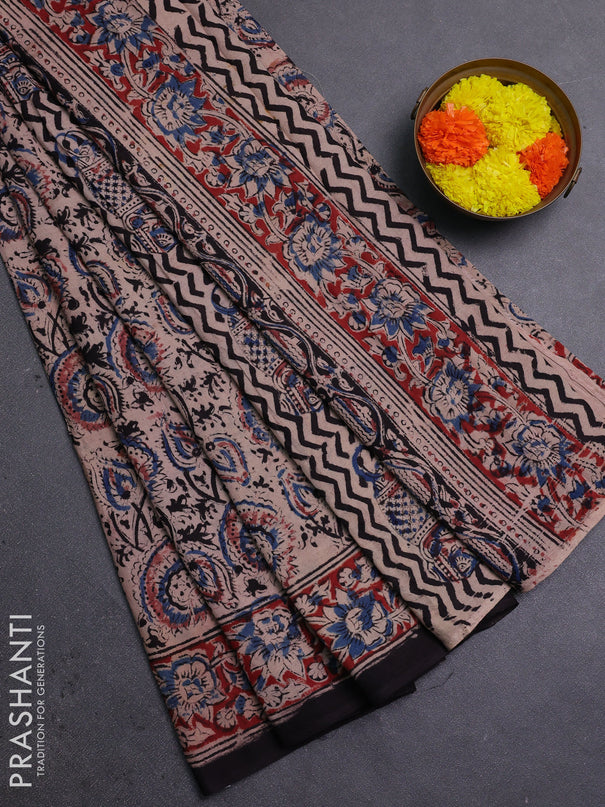 Beige & Maroon Kalamkari Cotton Saree