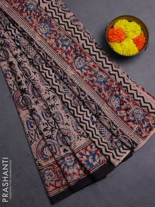 Beige & Maroon Kalamkari Cotton Saree