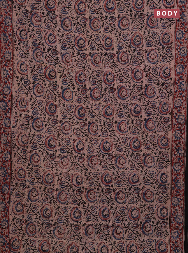Beige & Maroon Kalamkari Cotton Saree