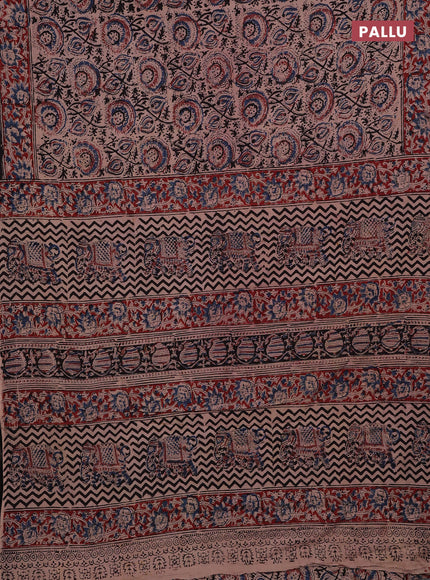 Beige & Maroon Kalamkari Cotton Saree