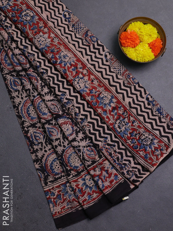 Grey & Maroon Kalamkari Cotton Saree
