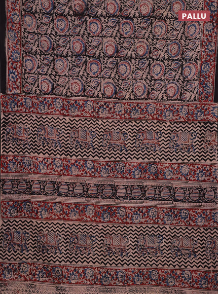 Grey & Maroon Kalamkari Cotton Saree