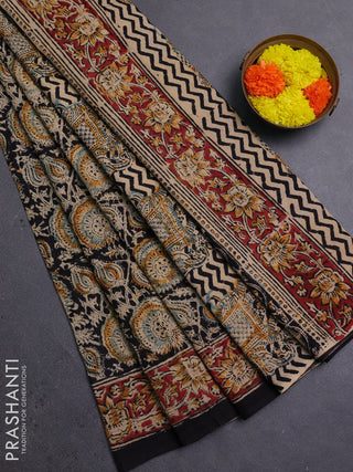 Blue & Maroon Kalamkari Cotton Saree