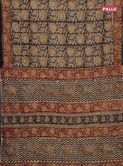 Blue & Maroon Kalamkari Cotton Saree