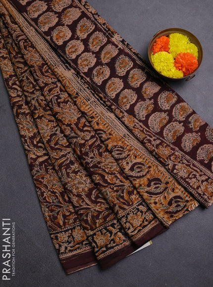 Beige & Coffee Brown Kalamkari Cotton Saree