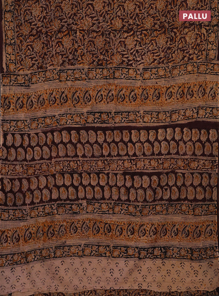 Beige & Coffee Brown Kalamkari Cotton Saree