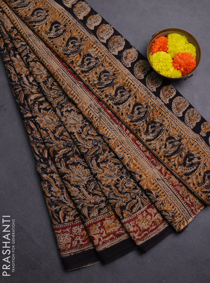 Beige & Black Kalamkari Cotton Saree
