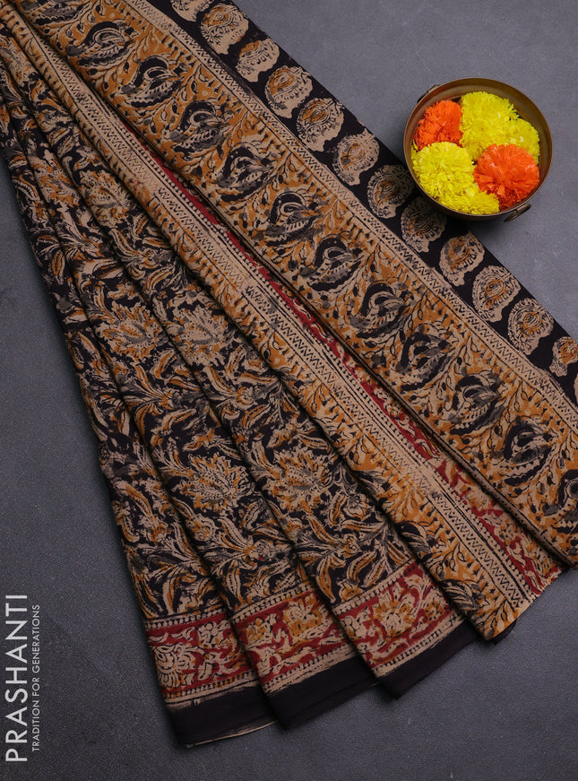 Beige & Black Kalamkari Cotton Saree