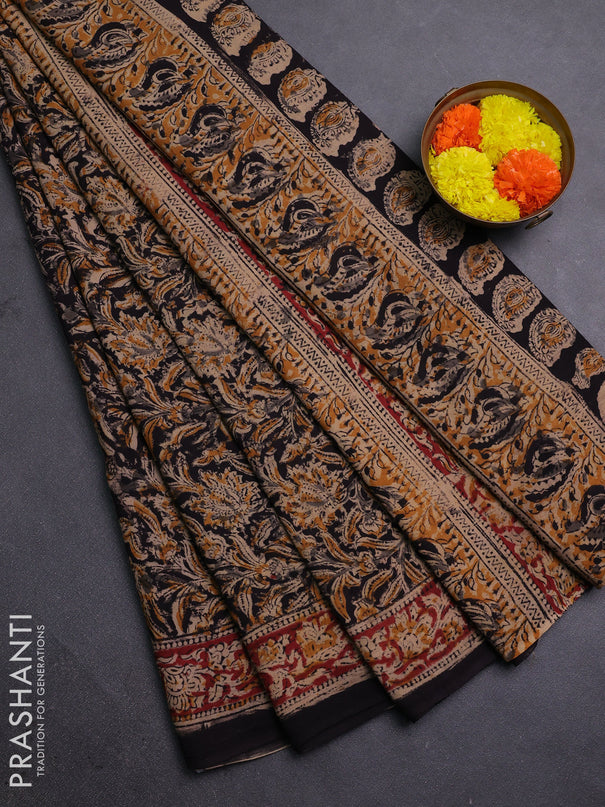 Beige & Black Kalamkari Cotton Saree
