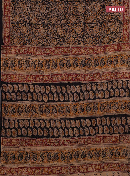 Beige & Black Kalamkari Cotton Saree