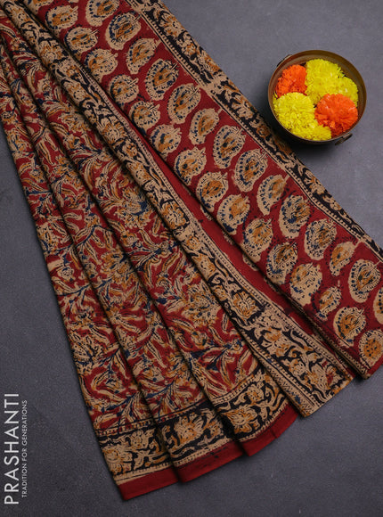 Beige & Maroon Kalamkari Cotton Saree