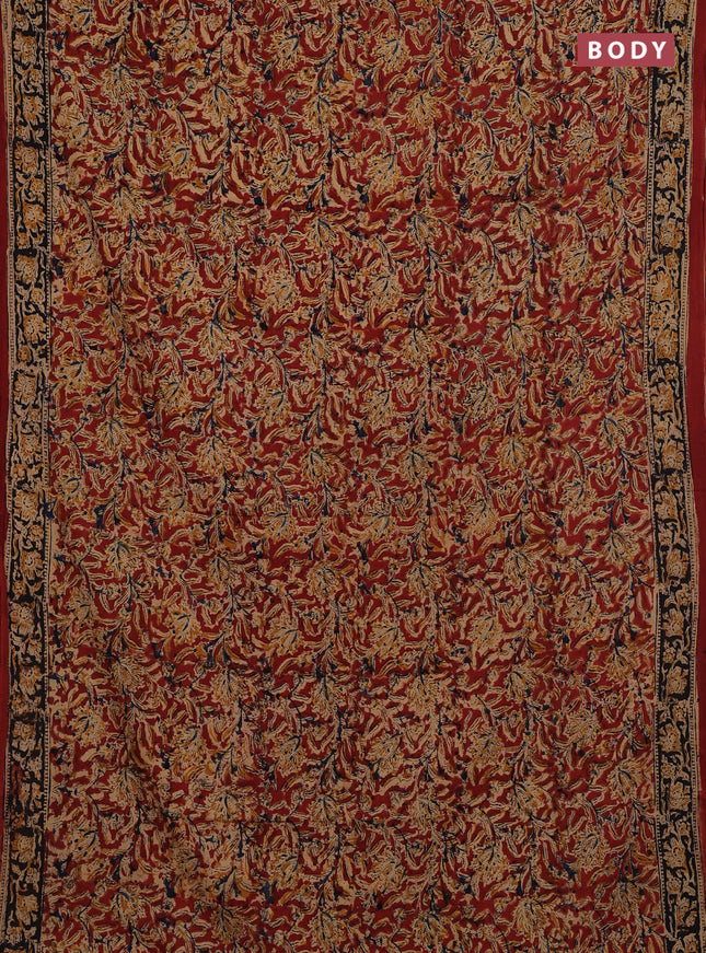 Beige & Maroon Kalamkari Cotton Saree