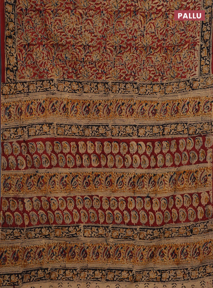 Beige & Maroon Kalamkari Cotton Saree