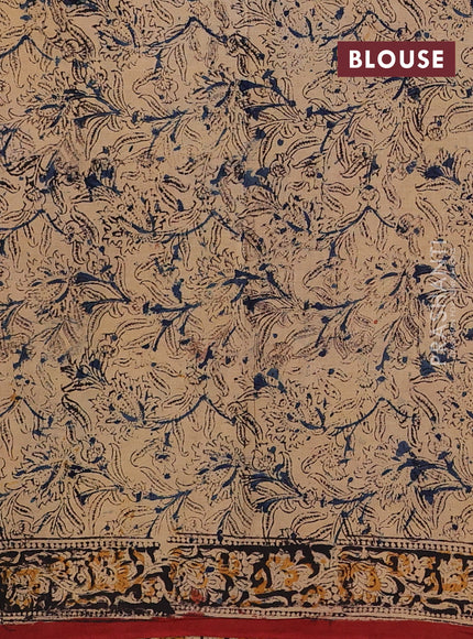Beige & Maroon Kalamkari Cotton Saree