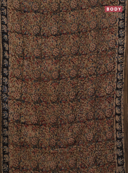 Beige & Olive Green Kalamkari Cotton Saree