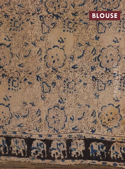 Beige & Olive Green Kalamkari Cotton Saree