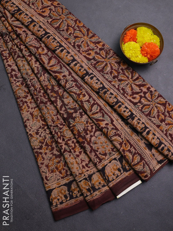 Beige & Coffee Brown Kalamkari Cotton Saree