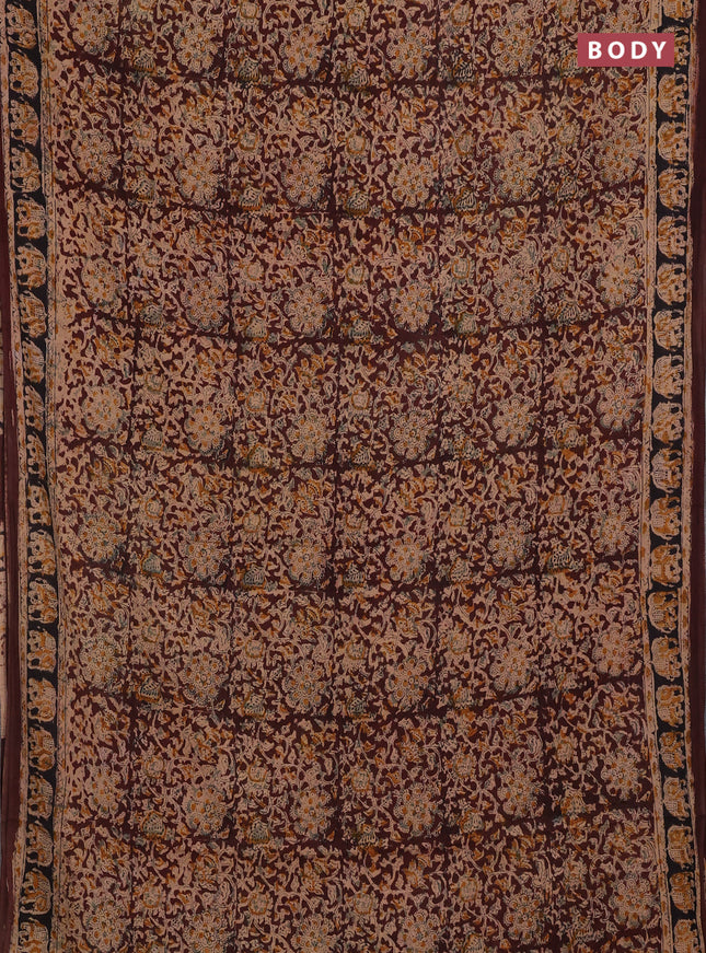 Beige & Coffee Brown Kalamkari Cotton Saree