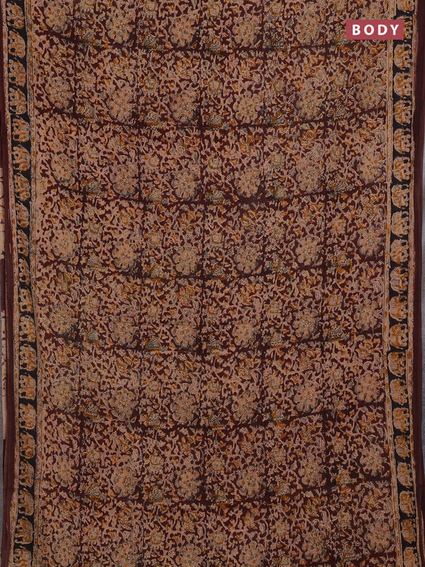 Beige & Coffee Brown Kalamkari Cotton Saree
