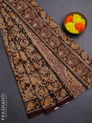 Beige & Coffee Brown Kalamkari Cotton Saree