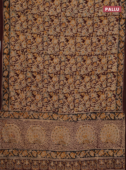 Beige & Coffee Brown Kalamkari Cotton Saree
