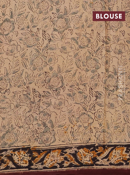 Beige & Coffee Brown Kalamkari Cotton Saree
