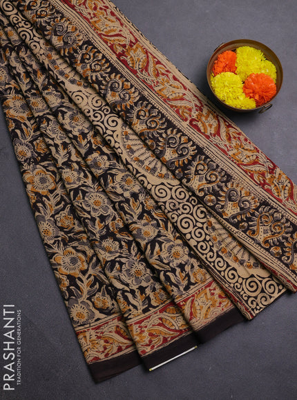 Beige & Black Kalamkari Cotton Saree