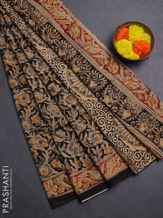 Beige & Black Kalamkari Cotton Saree
