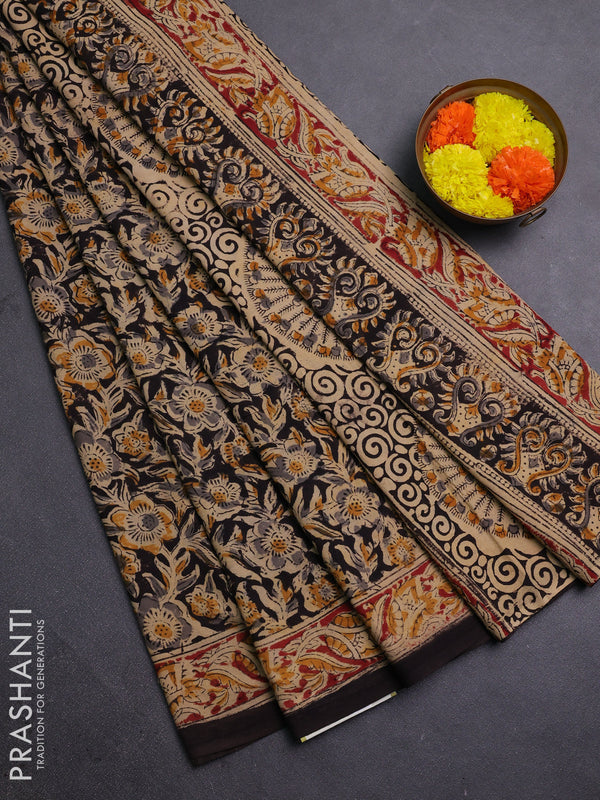 Beige & Black Kalamkari Cotton Saree