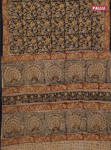 Beige & Black Kalamkari Cotton Saree
