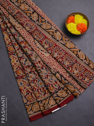Beige & Maroon Kalamkari Cotton Saree