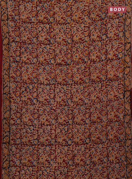 Beige & Maroon Kalamkari Cotton Saree