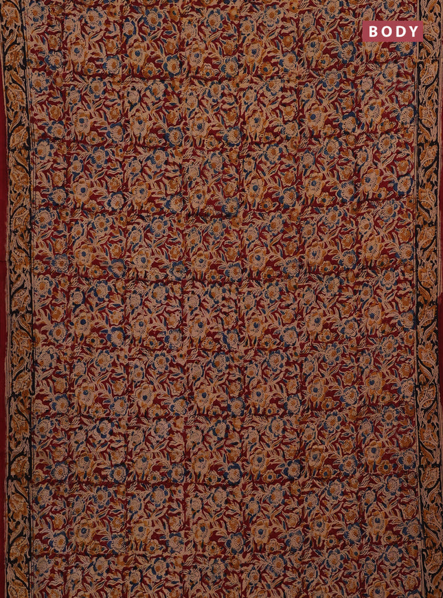 Beige & Maroon Kalamkari Cotton Saree