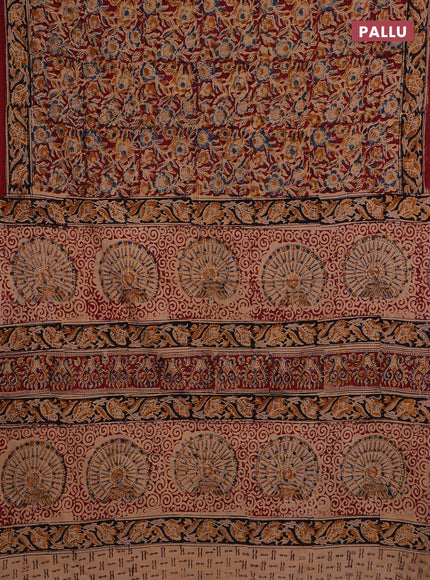 Beige & Maroon Kalamkari Cotton Saree