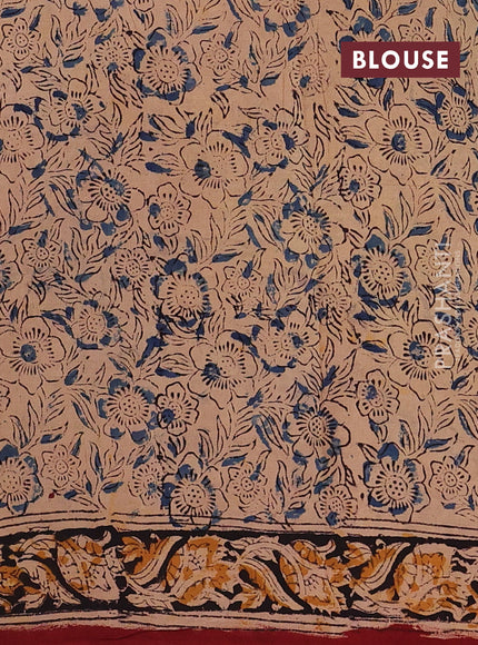 Beige & Maroon Kalamkari Cotton Saree