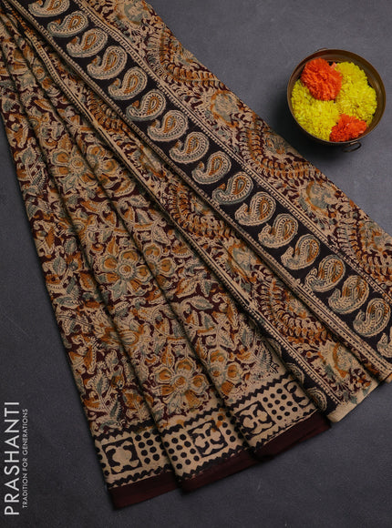 Coffee Brown & Black Kalamkari Cotton Saree
