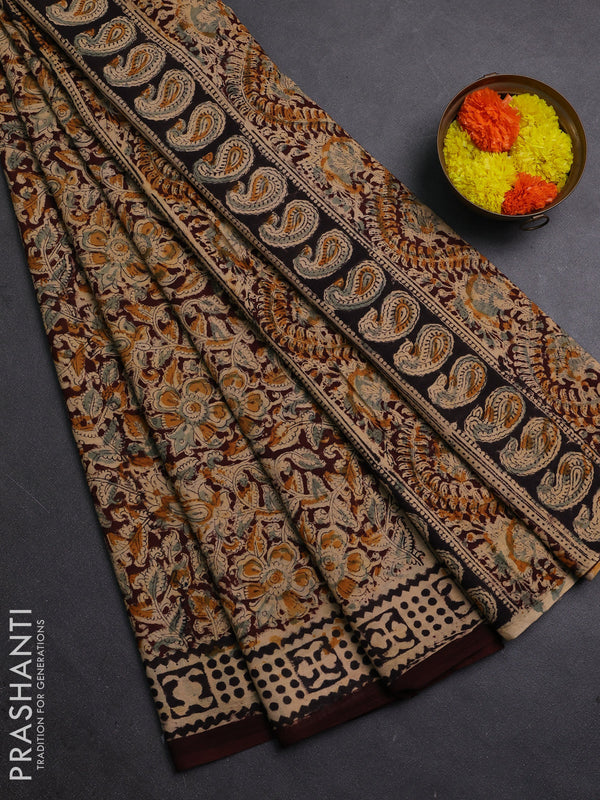 Coffee Brown & Black Kalamkari Cotton Saree